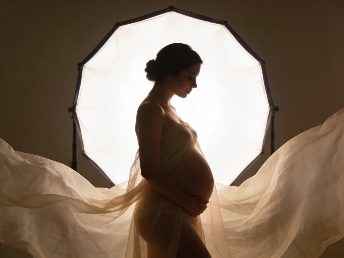 Seleção de vestidos fluidos e vestuário adaptado para sessão fotográfica de gravidez